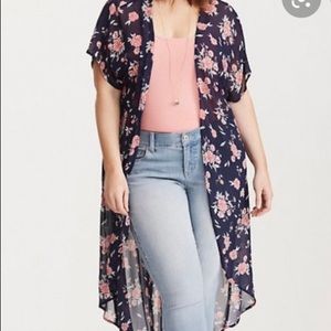 Torrid Blue Floral Hi-Lo Duster Size1-2X